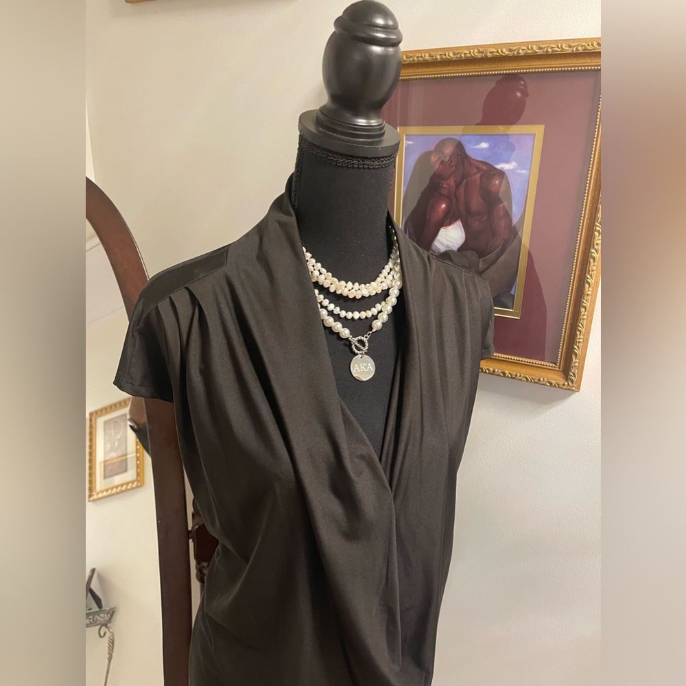 Black draped front blouse